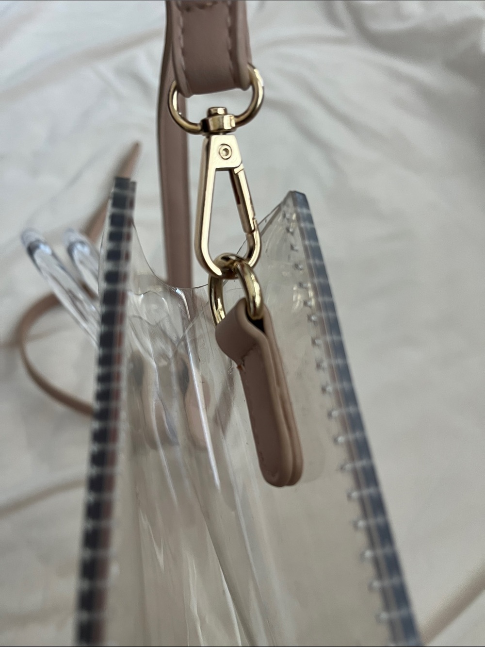 Clear Tote Bag with Taupe Trim and Strap - Picture 3 of 8